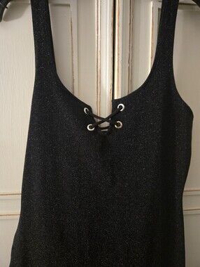 Zara Trafaluc Black Lace-Up Tank Dress with Subtle Shine NWT Size L